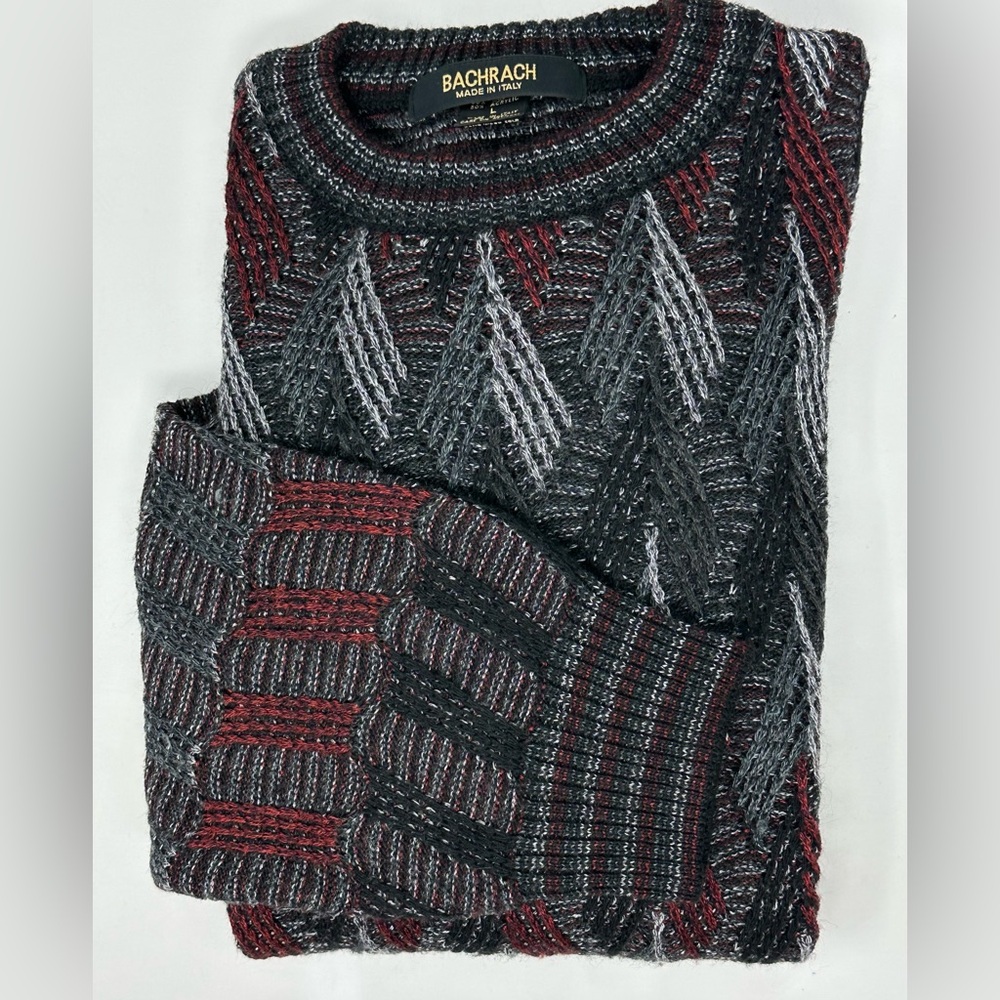 Bachrach Sweater Mens L Made in Italy Wool Acrylic Crewneck Geometric Knit Pull
